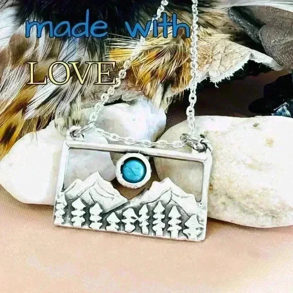 Turquoise Western necklace mountain pendant